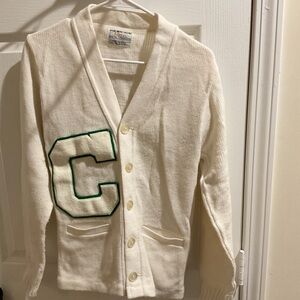 Vintage 70s Bristol Varsity Award Knit Letterman Cardigan Sweater